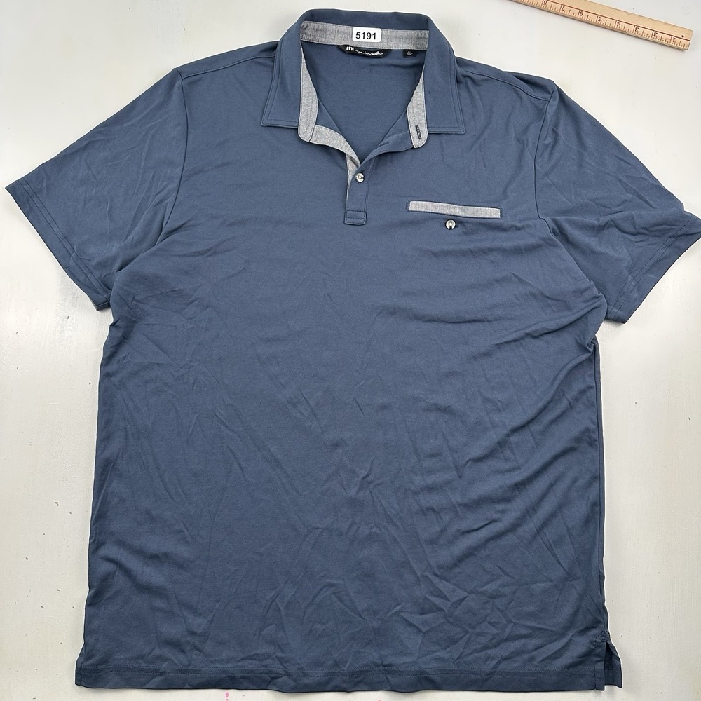 Travis Mathew Performance Polo Pocket Shirt Mens XXL 2XL Blue Pima Cotton Blend